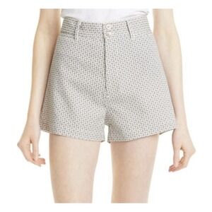 Rebecca Taylor Floral Print Shorts Womens 12 White Black Cotton Stretch